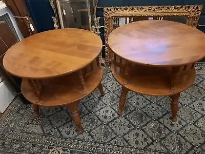 Pair Of Ethan Allen Baumritter Heirloom Colonial 28  Rotating Round End Tables • $619.90