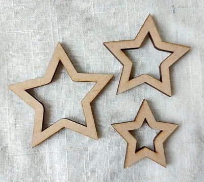 Wooden Cutout Stars Craft Shapes Embellishments Blank Laser Cut Decorations MDF • £2