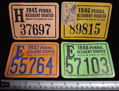 Lot Of 4 Vintage 1945-48 PA RESIDENT HUNTER Hunting Licenses Tags 1 DUCK STAMP • $23.50