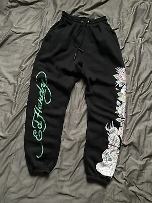 Y2K Ed Hardy Black Skull Print Elastic Pockets Sweatpants Man’s Size M • $60