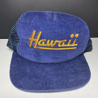 Vintage Hawaii Snapback Trucker Hat Blue Corduroy Mesh • $26