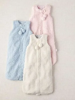 Mud Pie Baby Plush Ivory Pom Sherpa Cold Weather Sleep Sack Size 0-6M Boy Girl • $26