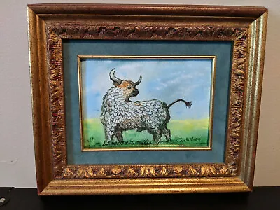 Max Karp Signed Enamel On Copper Bull With Feathers 7  X 5  • $4999.99
