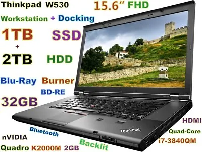 Workstation Thinkpad W530 I7-Quad BD-RE (1TB SSD + 2TB) 32GB 15.6 Quadro + DOCK • $874.27