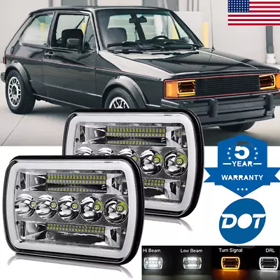 For VW Rabbit 1979-1984 7x6  Square LED Headlights Hi-Lo DRL Turn Signal Lamp • $42.99