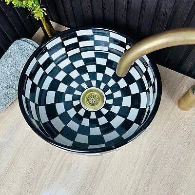 Moroccan Black And White; Bathroom Vessel Sink Handcrafted Artisan Sink • $190