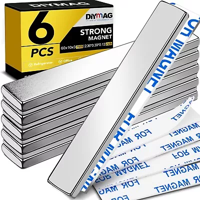 Strong Magnet Strips Heavy Duty - Rare Earth Magnets With Adhesive - Pack Of 6 • $8.38