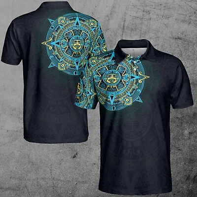 Blue Mexico Viking Tattoo Aztec Men 3D Polo Shirt Size S-5XL • $28.99