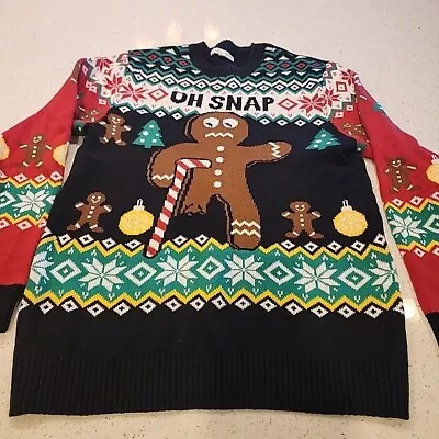 Gingerbread Man Ugly Sweater Men's XL Black Christmas Adult Oh Snap • $19.99