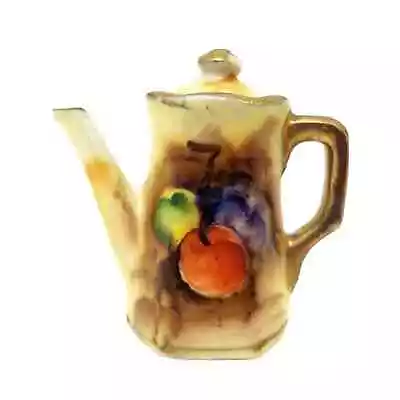 Vintage Miniature Teapot Beige Gold Fruit Mini Tea Pot Grapes Orange Pear W/ Lid • $9.99