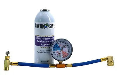  Enviro-Safe 134a Replacement Refrigerant W/ Stop Leak Can & Gauge Kit #2032 • $28.05