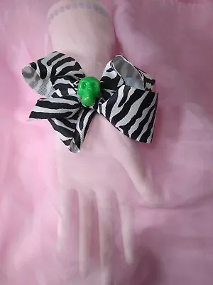 Rockabilly Punk Rock Sugar Skull Monster Green Zebra Hair Bow Handmade Pin-up • $19.99