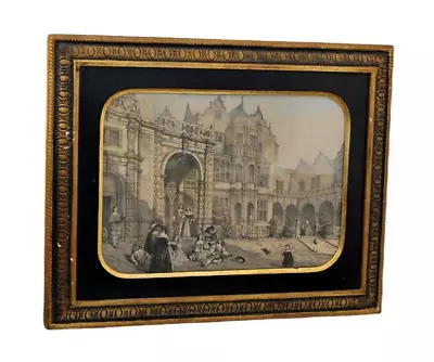 Original Antique Engraving Art Of Flemish Royal Courtyard B Altman Wood Frame • $99.75