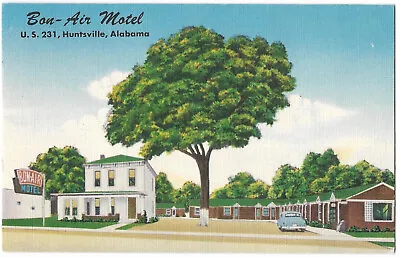 Huntsville Alabama Bon-Air Motel US Highway 231 - 1940s Linen Postcard • $6