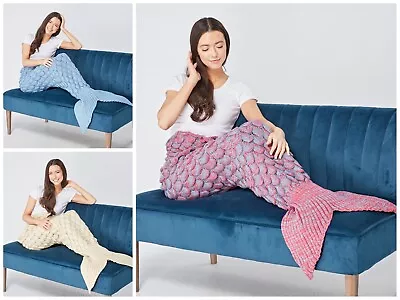 Mermaid Tail Crocheted Sofa Snuggie Blanket Carpet Knit Soft And Warm Adult Chil • £9.95