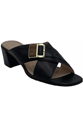 Rockport Total Motion Leather Slide Sandals Alaina Buckle Black • $31.99