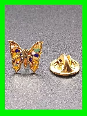 Unique Vintage Gold Tone Multicolored Enamel Butterfly Fashion Lapel Pin Tie Tac • $14.99