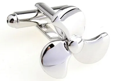 Propeller Boat Pair Cufflinks Ship Wedding Fancy Gift Box & Polishing Cloth • $16.99