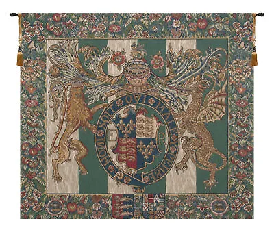 Royal Arms Of England Medieval Belgian Tapestry Wall Art Hanging New 27x31 Inch • $253