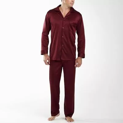 NWT 3XL Big Tall Burgundy Nylon Tricot LS Pajamas By Stafford Essentials • $39.95