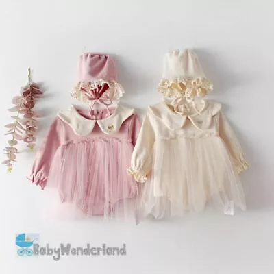 Baby Girls 2 Pieces Set Thick Cotton Tulle Jumpsuit Romper Bonnet Clothes 0-2Yrs • $31.95