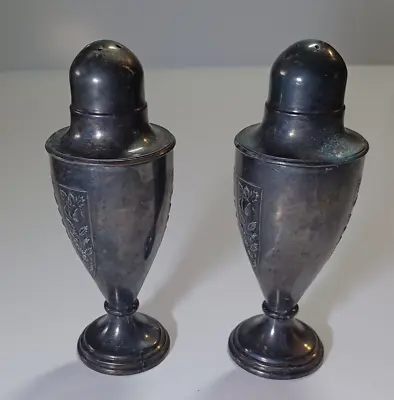 Viking Plate Silver Plated Salt And Pepper 4.5  Shakers With Screw Tops Vintage • $11.87