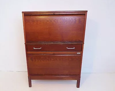 Stunning Vintage Scandinavian Kinnarps Of Sweden Oak Tambour Storage Cabinet • £425