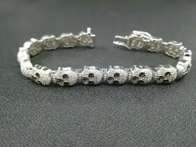 8Ct Round Cut Simulated Black Diamond Men's Skull Bracelet 14K White Gold Plated • $180