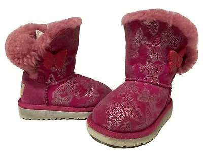 UGG Australia Boots Kids Bailey Button Butterfly Pink Size 7/EUR 23.5/UK 6.…T102 • $25.99