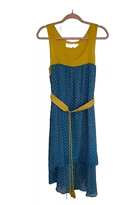 A'reve Anthropologie M A Line Blue Yellow Hi Low Dress Belted Sleeveless • $38