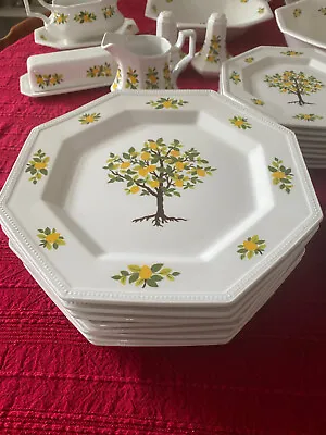 Set Of 8 - Vintage Johnson Brothers England Lemon Tree Octagonal Dinner Plates • $245