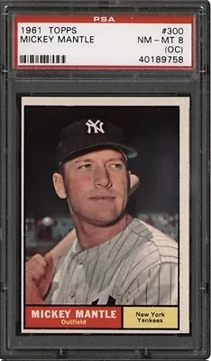 1961 Topps Baseball Vintage Mickey Mantle  New York Yankees  #300 Psa 8 Oc • $405