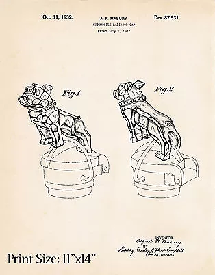 1932 Mack Truck Bulldog Hood Ornaments Mascot Patent 11 X14  Gifts For Drivers • $12.95