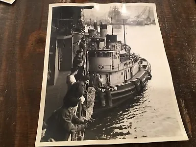 Original Wwii Lg Size Photo Tug Boat From Deck Carrier Uss Randolph Cv15 • $47.88