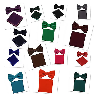 VELVET Solid New Men's Design Bow Tie And Pocket Square Hankie Sets Wedding • $19.89