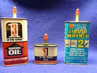 VTG Tin Metal Can 3-IN-ONE Oil Can Mini 1 OZ. 3 OZ. Liquid Wrench 4 OZ. Collect • $8.95
