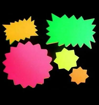 50 X Neon Fluorescent Stars Flash Price Display Tags Fluorescent Labels Shop Tag • £2.79