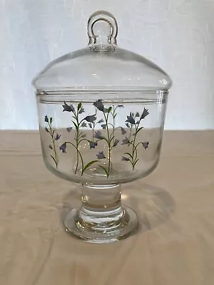 Beautiful Glass Vintage Covered Candy Dish Blue Flowers • $19.90