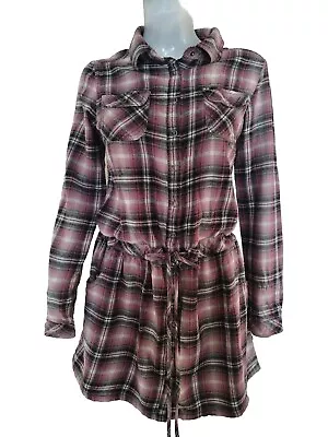 Max Azria Miley Cyrus Woman Dress Juniors Large Pink Black Plaid Long Sleeve • $18