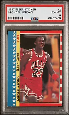 1987-88 Fleer #2 Michael Jordan Sticker PSA 6 EX-MT Chicago Bulls Basketball HOF • $100