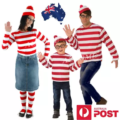 Book Week Women Men Kids Wheres Wally T-shirt Hat Glasses Socks Costume Cosplay • $23.88