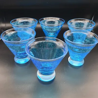 Anthropologie Set Of (6) Vintage Blue Bubbled Stemless Martini Glasses New • $63