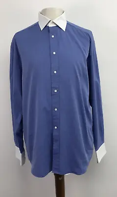 Canali Shirt Blue With White Collar & Cuffs 100% Cotton  - 16.5  Collar • £9.99