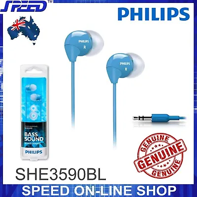 $32.95 • Buy PHILIPS SHE3590BL Headphones Earphones - Extra Bass - BLUE Color - GENUINE 