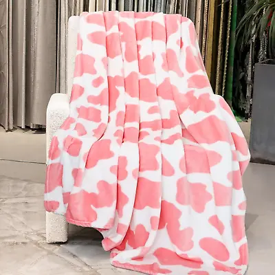 Soft Blankets Pink Cow Print Throw Blanket Warm Fleece Blanket Throw Lightweight • £20.23