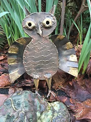 Metal OWL Vintage Garden FOLK ART Handmade ROUGH PRIMITIVE Yard Halloween Decor~ • $49.95