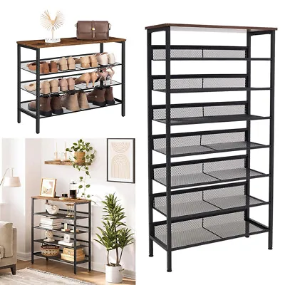 4/5/8 Tiers Shoe Rack Shoe Storage Organiser With Adjustable Steel Mesh Shelves • £32.95