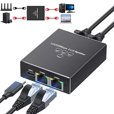 Gigabit Ethernet Splitter RJ45 LAN Ethernet Cable Splitter Cable Ethernet Socket • $21.84