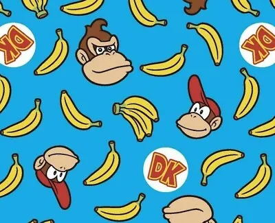 18  Remnant Nintendo Fabric  Donkey Kong Dk Coordinating Print  Bananas Cotton • $4.50