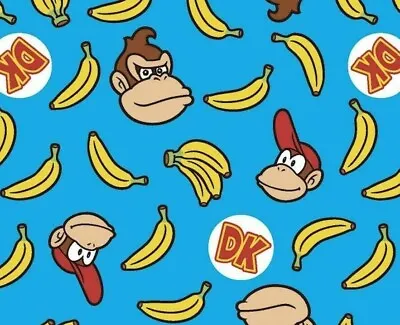 Fat Quarter Fabric  Nintendo Donkey Kong  Dk  Diddy Kong  Bananas Cotton  Fq • $2.99